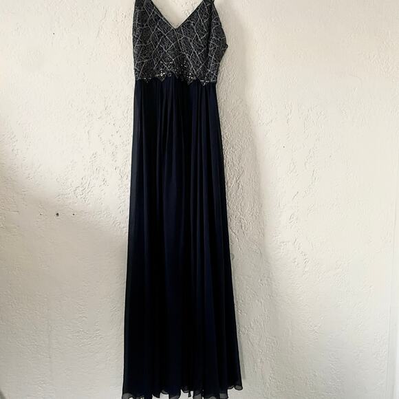 Badgley Mischka Navy Blue Ballerina Gown Long Maxi Dress Sleeveless Sz 6 - Picture 2 of 10